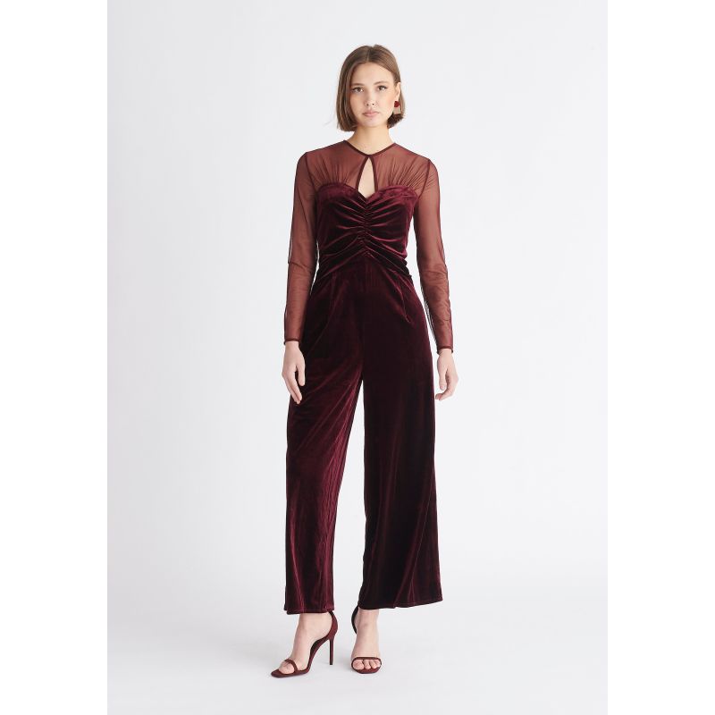 Sheer Sleeve Velvet Jumpsuit In Purple PAISIE Wolf & Badger