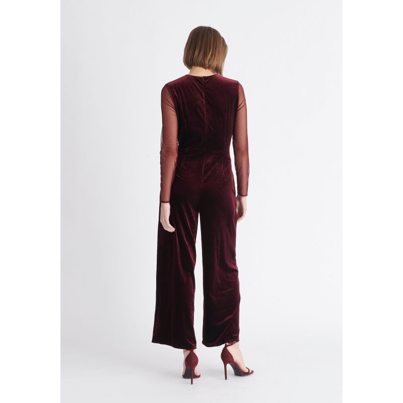 Sheer Sleeve Velvet Jumpsuit In Purple PAISIE Wolf & Badger