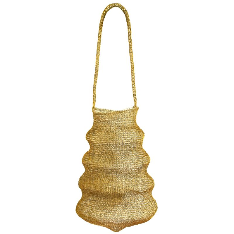 Shell Handwoven Wire Bag In Dark Gold image