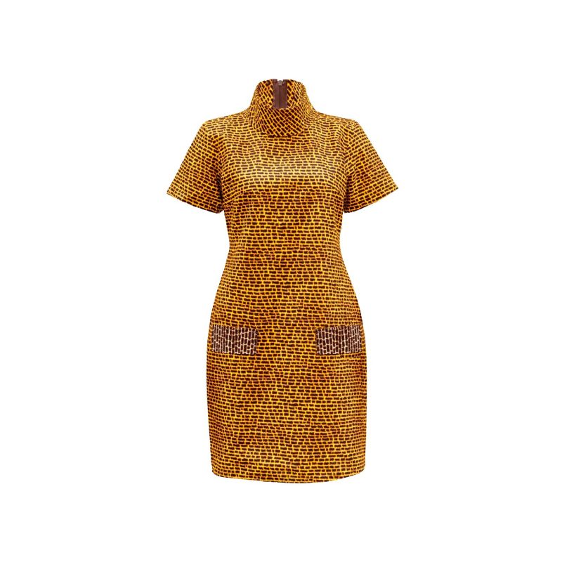 Shift Dress with Shirt Sleeves - Yellow & Orange image