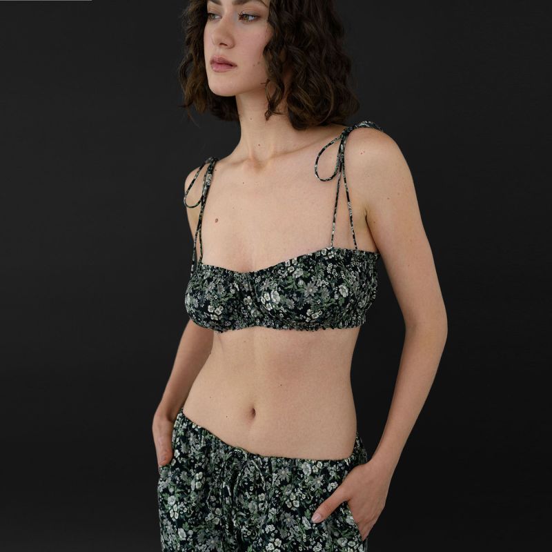 Shirred Cotton Bralette In Floral Print image