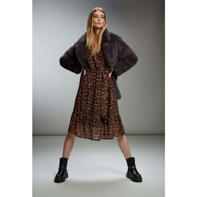 Luxury Faux Fur Coat - Grey image