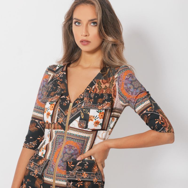 Short Dress With A Print And A Triangular Neckline image