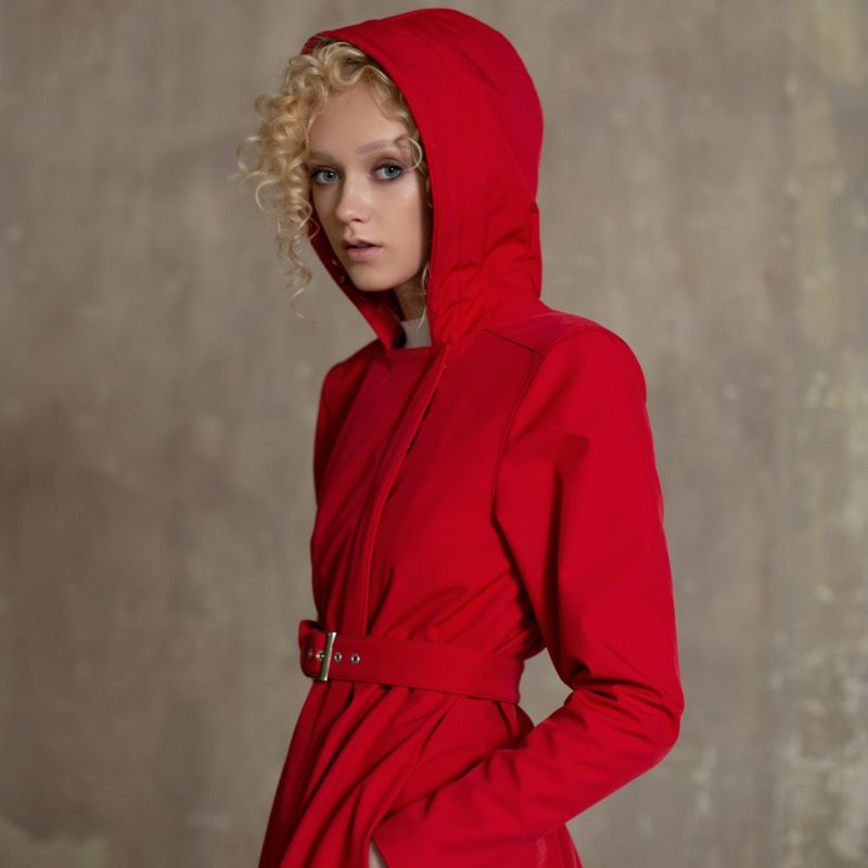 Short Red Waterproof Coat In A-Line Cut: Classic Red image