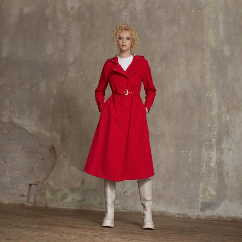 Short Red Waterproof Coat In A-Line Cut: Classic Red image