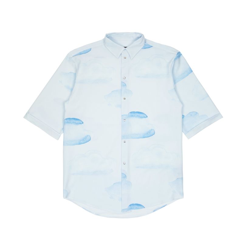 Short Sleeve Shirt In Blue With Clouds Design - Recycled Material W image