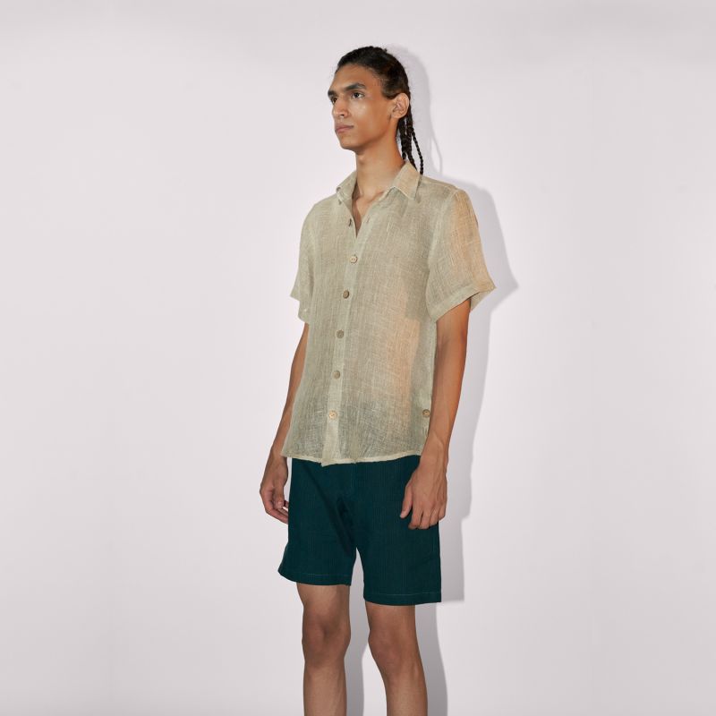 Short Sleeves Shirt Textured Linen image