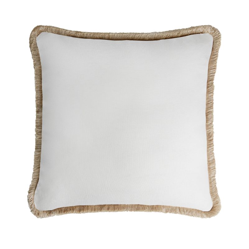 Happy Linen Pillow White With Beige Fringes LO DECOR Wolf & Badger
