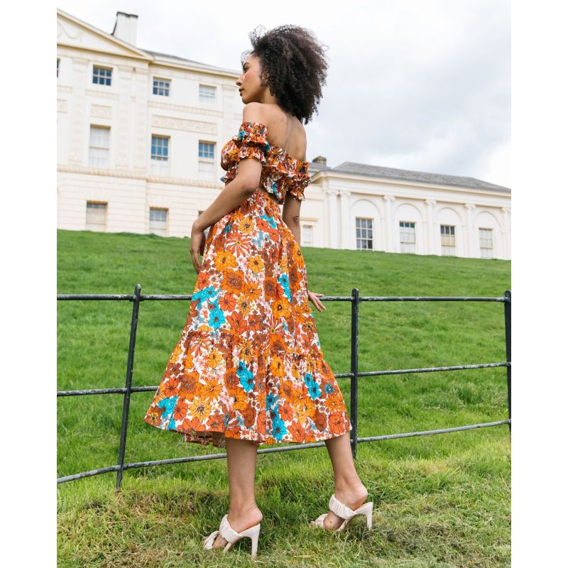 The Sofia Midi Skirt In Brown 70S Floral image