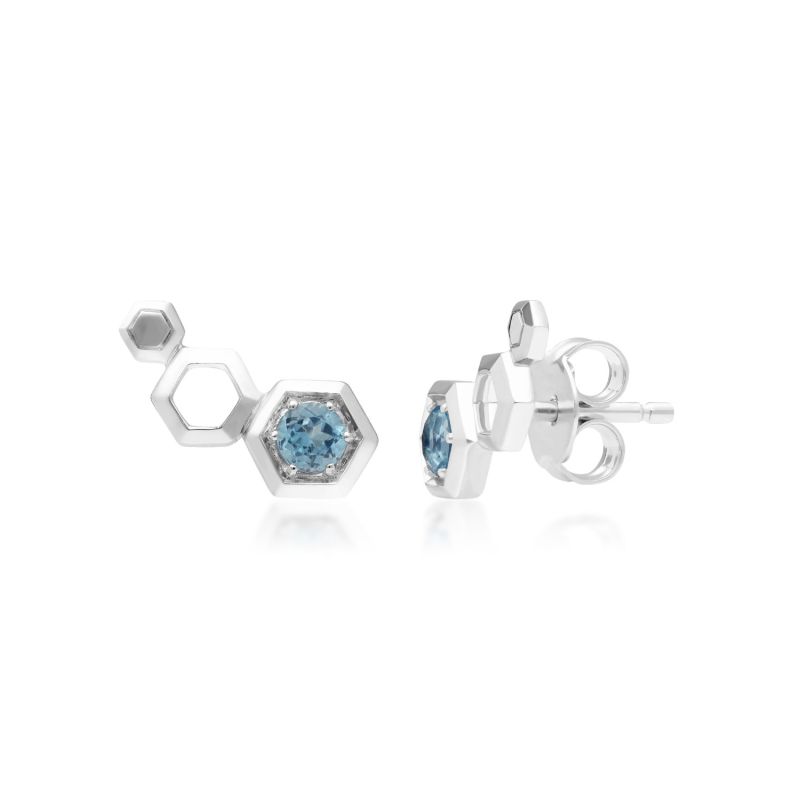 Honeycomb Blue Topaz Ear Climber Studs In Sterling Silver image