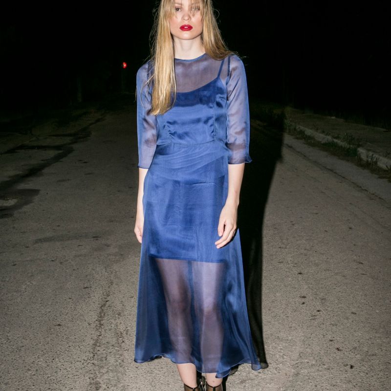 Silk Mousseline Dress In Blue image