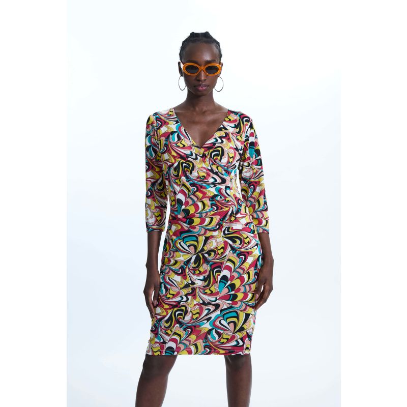 Side Ruched Printed Midi Dress image