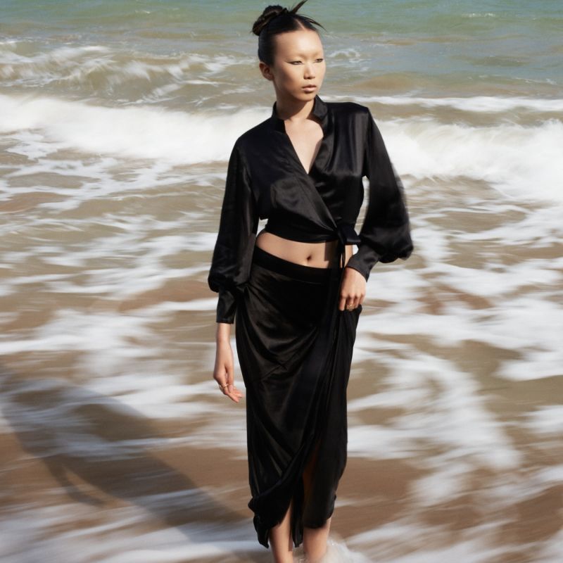 Side-Slit Midi Skirt In Black image