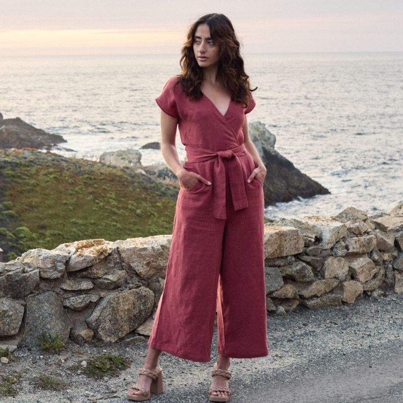 Sienna Red Linen Zero Waste Jumpsuit by Italia A Collection