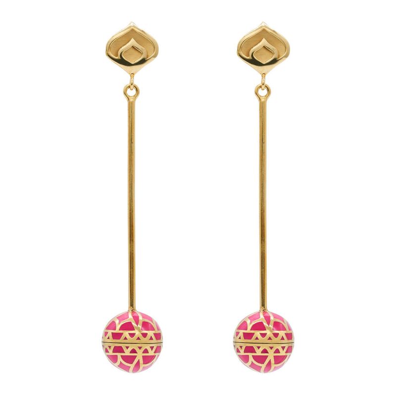 Signature Gold  Sphere Pink Resin Long Earrings image