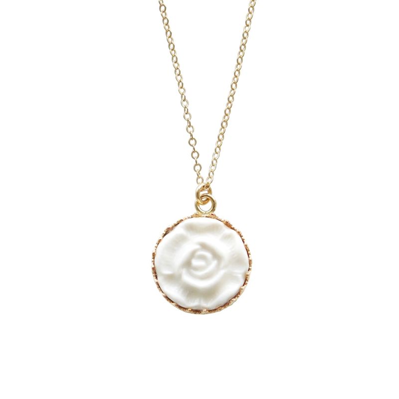 Porcelain Moonlight Rose Charm Gold Filled Necklace image