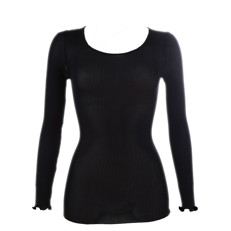 Silk Accordion Crew-Neck Long Sleeve, Black image