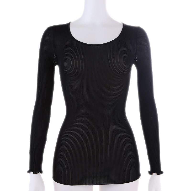 Silk Accordion Crew-Neck Long Sleeve, Black image