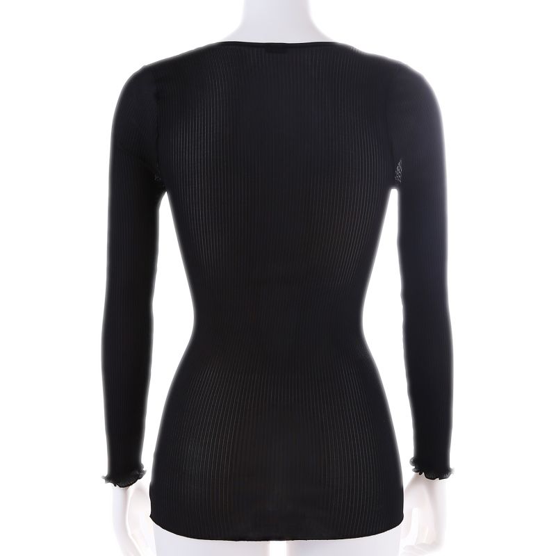 Silk Accordion Crew-Neck Long Sleeve, Black image