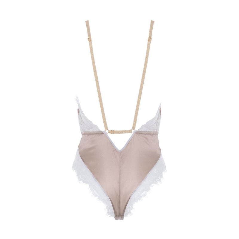 Silk & Cotton Lace Bodysuit - White & Sand - Grace by SAETA Paris