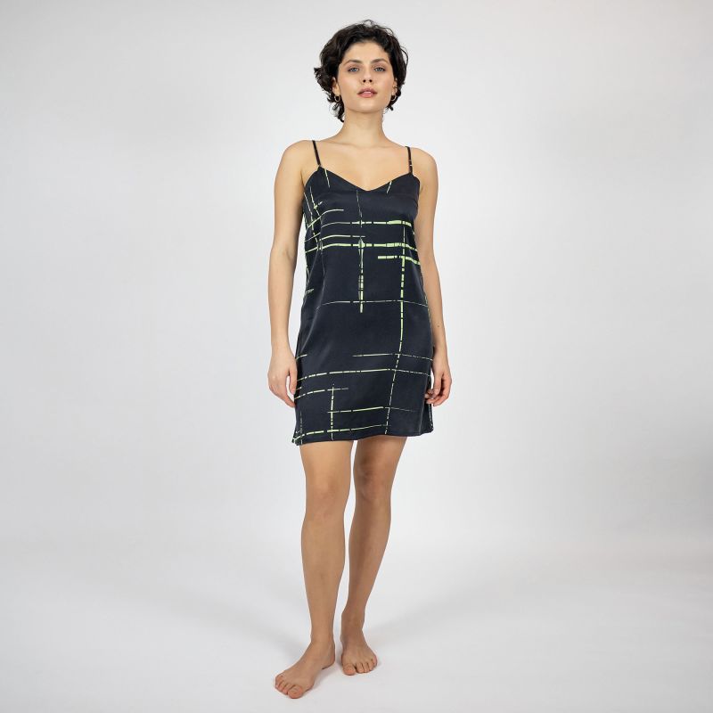 Silk Dreamscape Slip Dress Black Check image