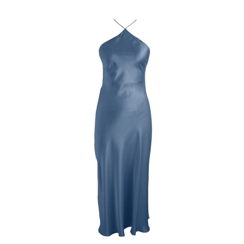 Silk Halter Dress Strappy Multiway Backless - Dusk Blue image