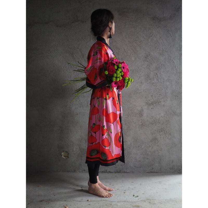 Silk Kimono - Poppies - Pink image