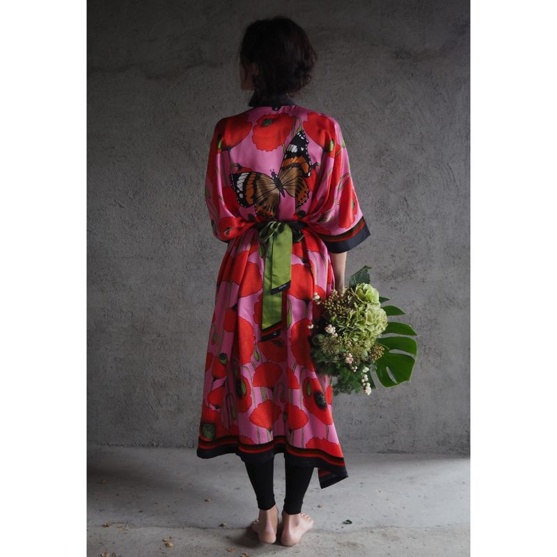 Silk Kimono - Poppies - Pink image