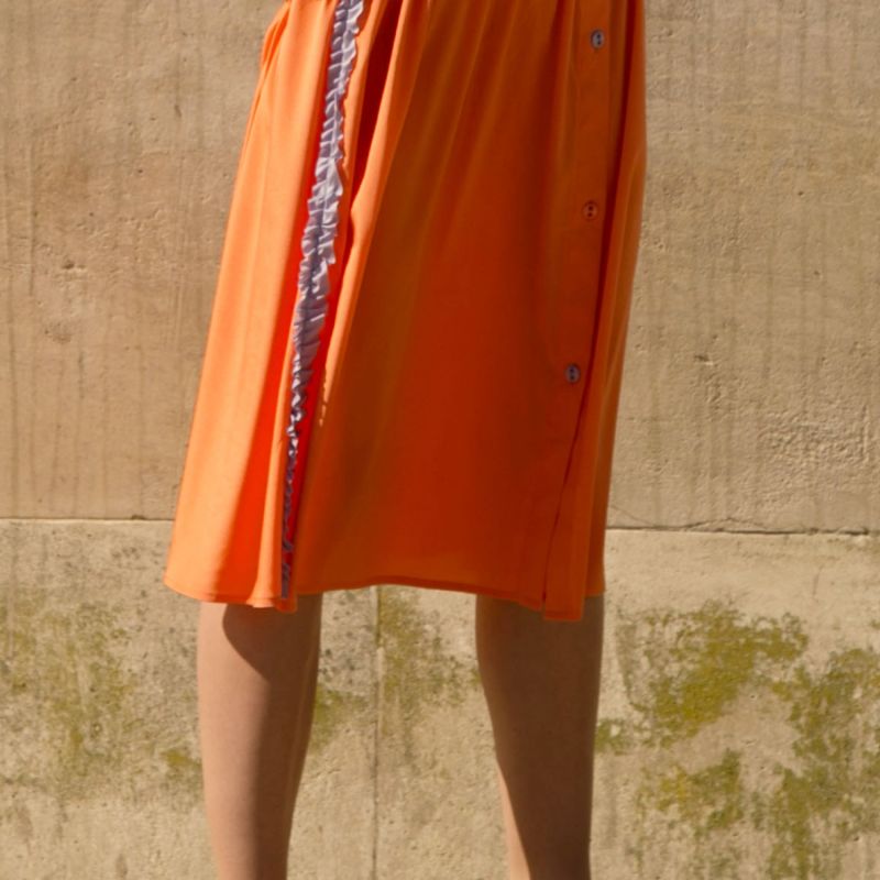 Silk Midi Skirt Coral image