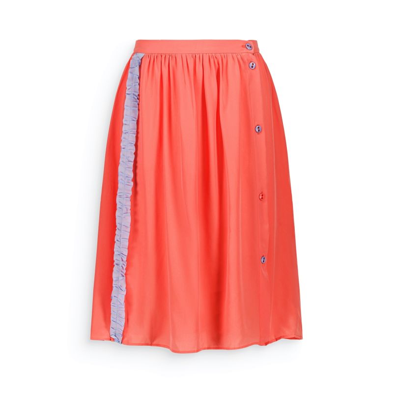 Silk Midi Skirt Coral image