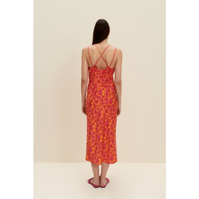 Silk-Satin Slip Dress In Hibiscus Print image