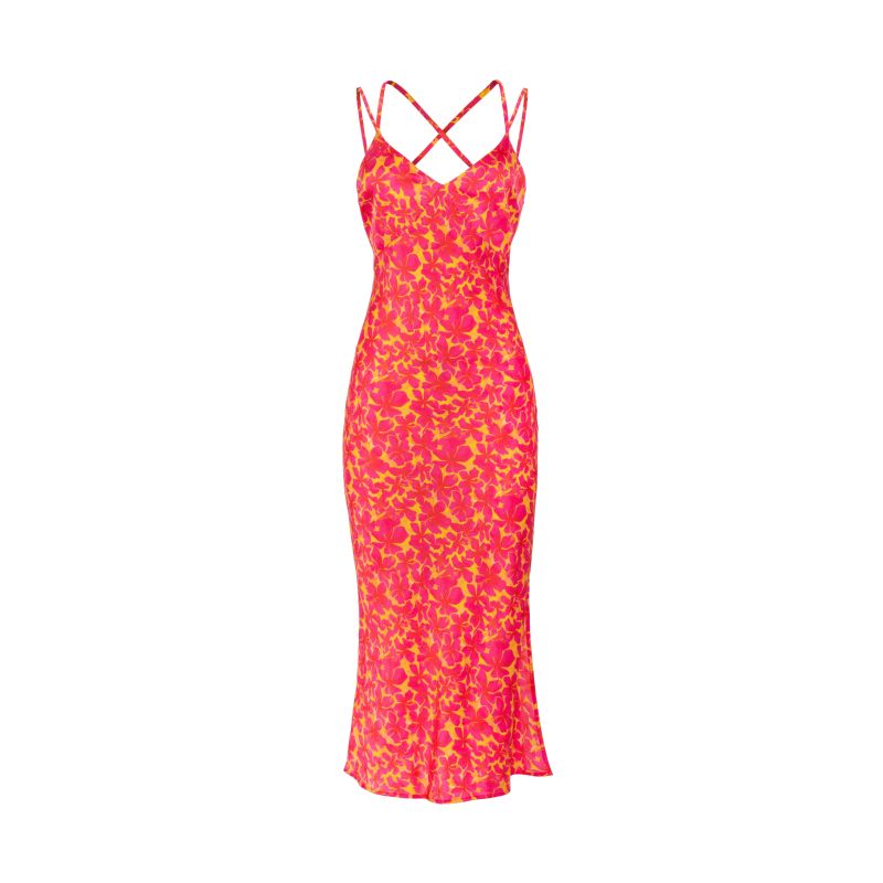 Silk-Satin Slip Dress In Hibiscus Print image