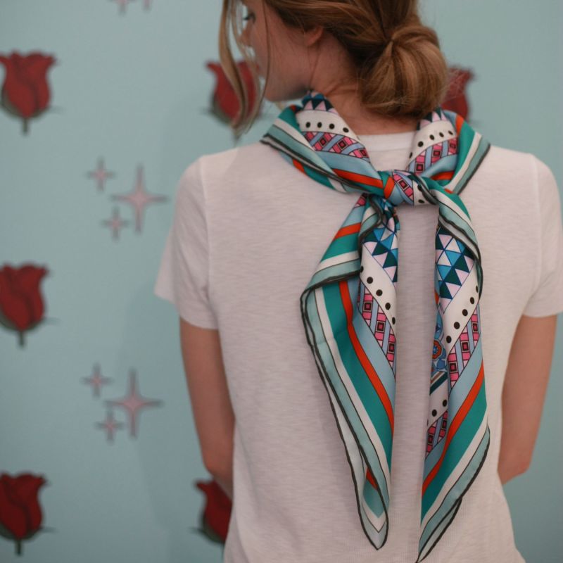 Silk Scarf With Reconstruction With Shapes In Blue image