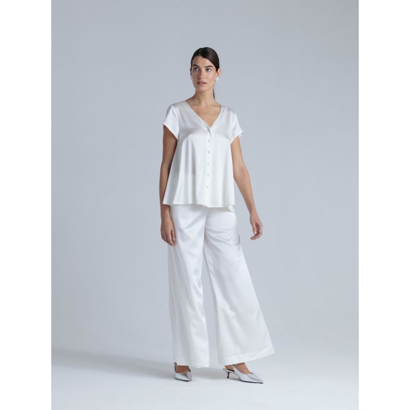 Silk Short Sleeve Set 'Leto' In Milk White image