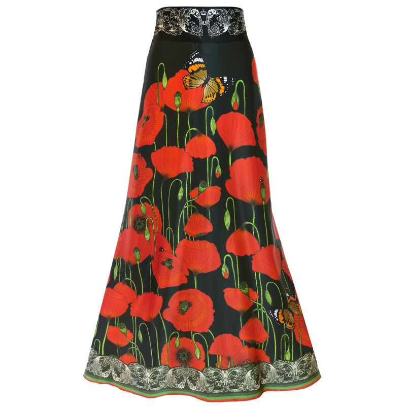 Silk Skirt - Poppies - Dark image