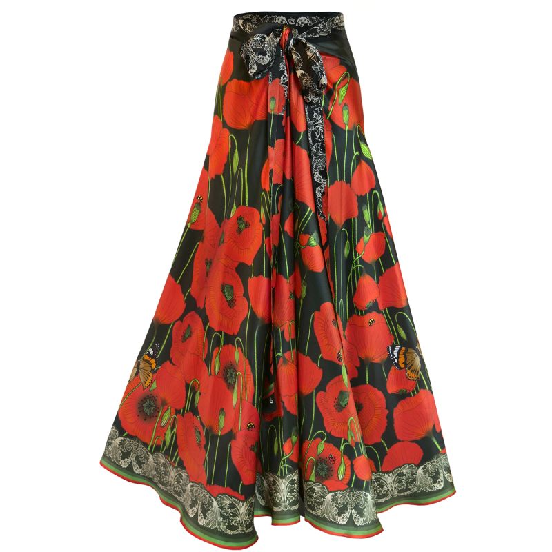 Silk Skirt - Poppies - Dark image