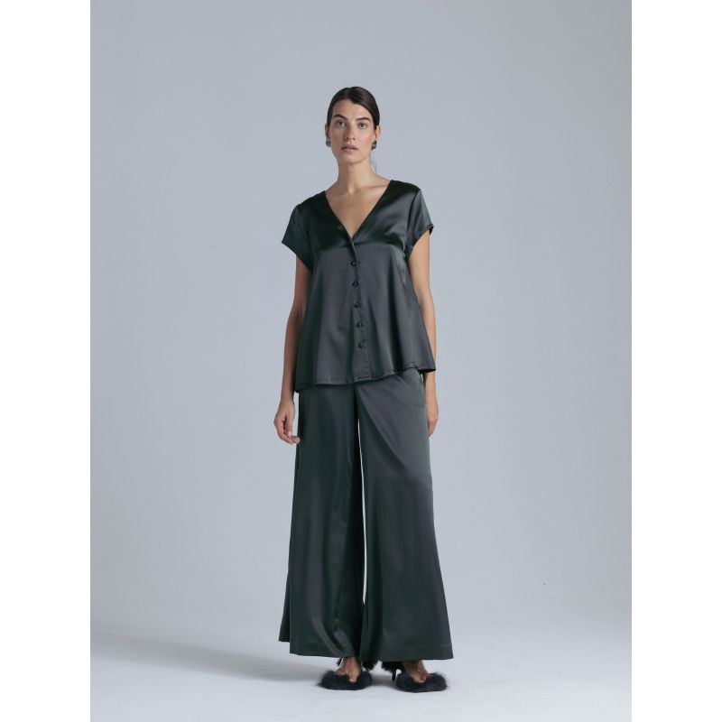 Silk Wide Leg Pants Set 'Leto' In Rich Green image