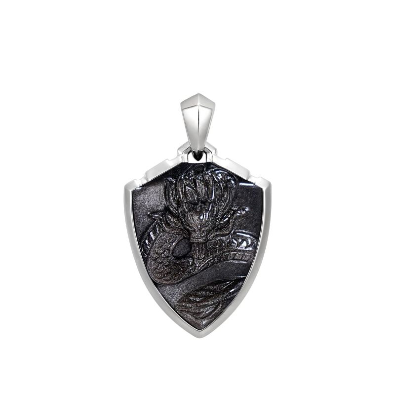 Silver Obsidian Dragon Necklace image