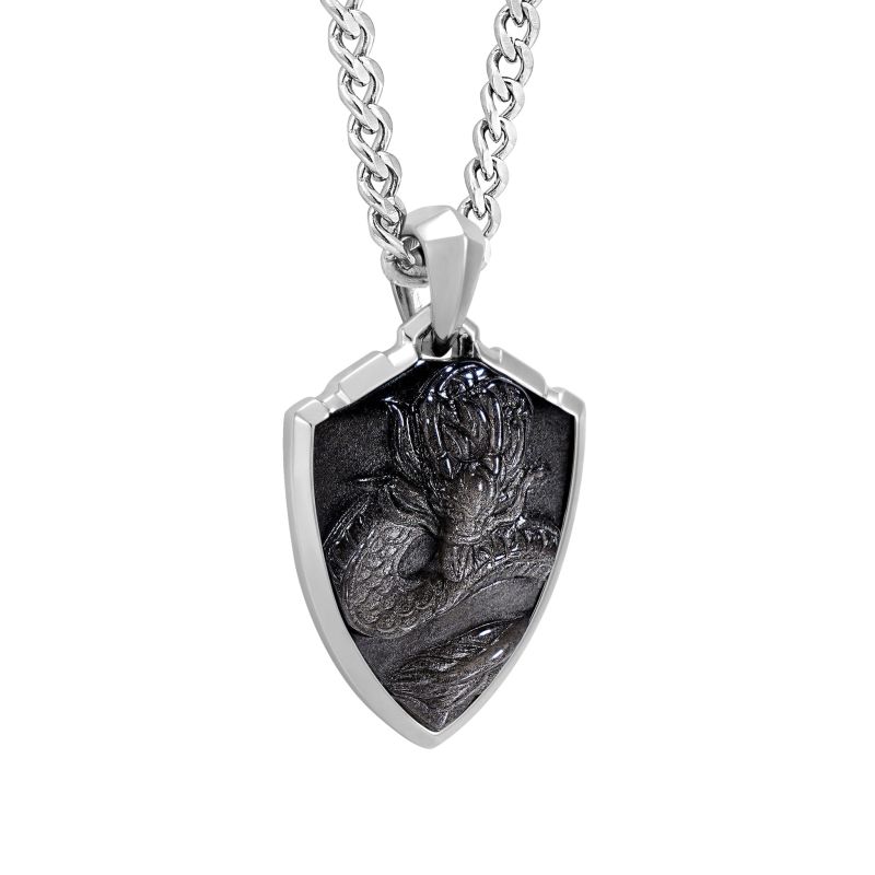 Silver Obsidian Dragon Necklace image