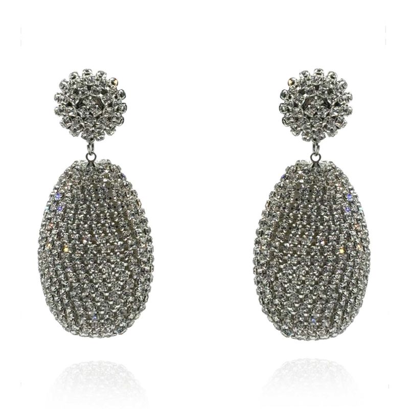 Silver Rhinestone Chain-Covered Large Drop Resin Earrings image