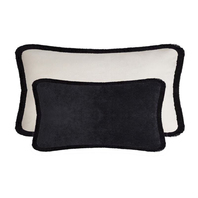 Single Velvet Bed Cushion With Fringes Black image