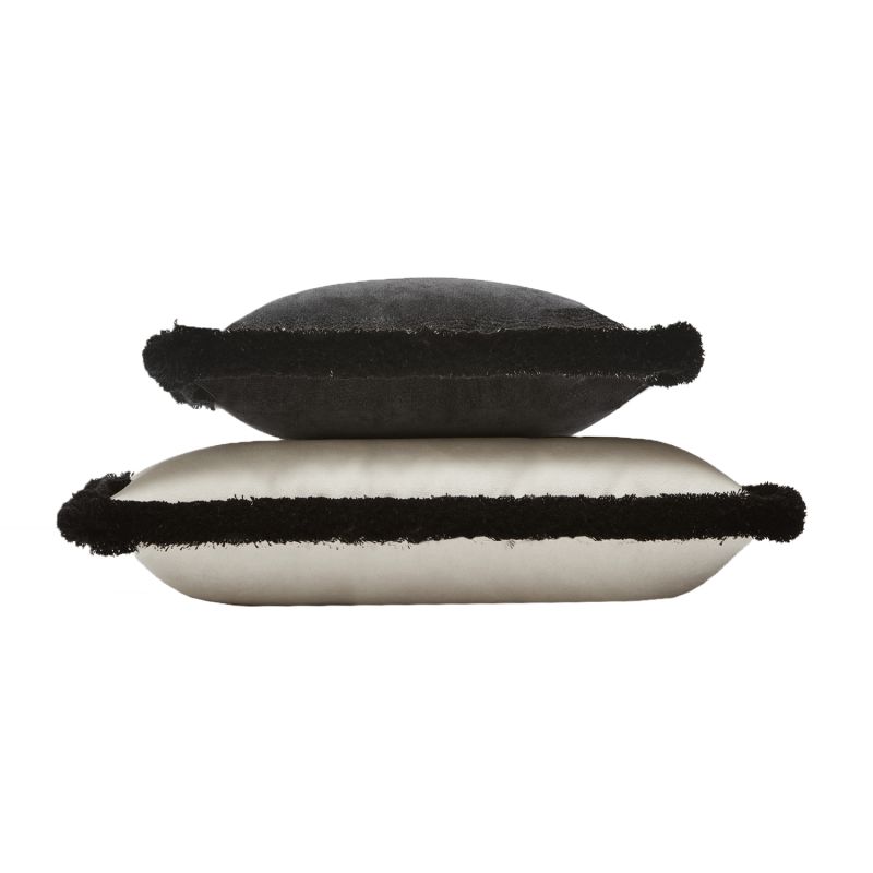 Single Velvet Bed Cushion With Fringes Black And White image