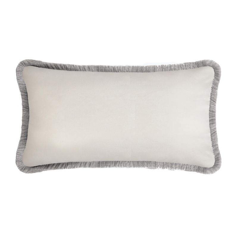 Single Velvet Bed Cushion With Fringes White And Grey image