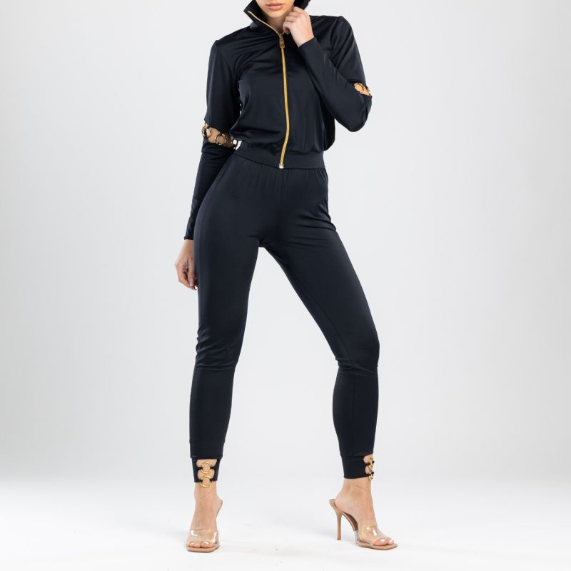 Sistine Elegant Pants With Golden Ring Details In Black image