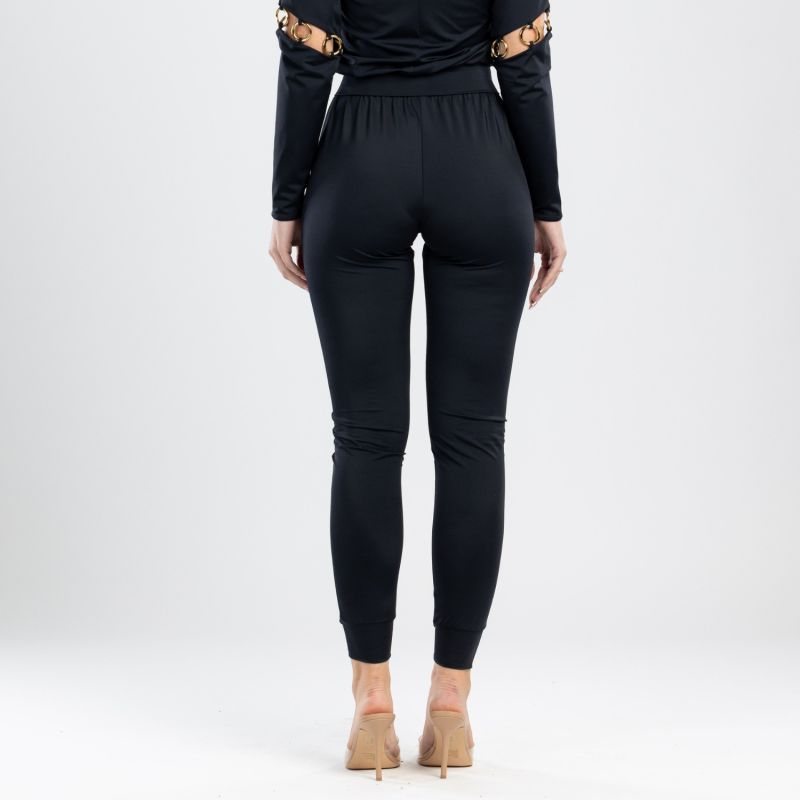 Sistine Elegant Pants With Golden Ring Details In Black image