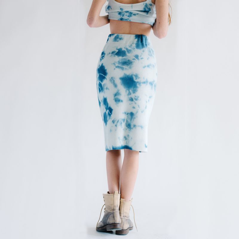 Cashmere Midi Skirt - Indigo Blue Tie Dye image