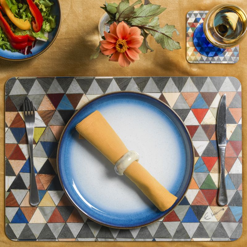 Six Placemat Set In Boho Chic Harlequin Design. Heat Proof Melamine. Extra Large. image