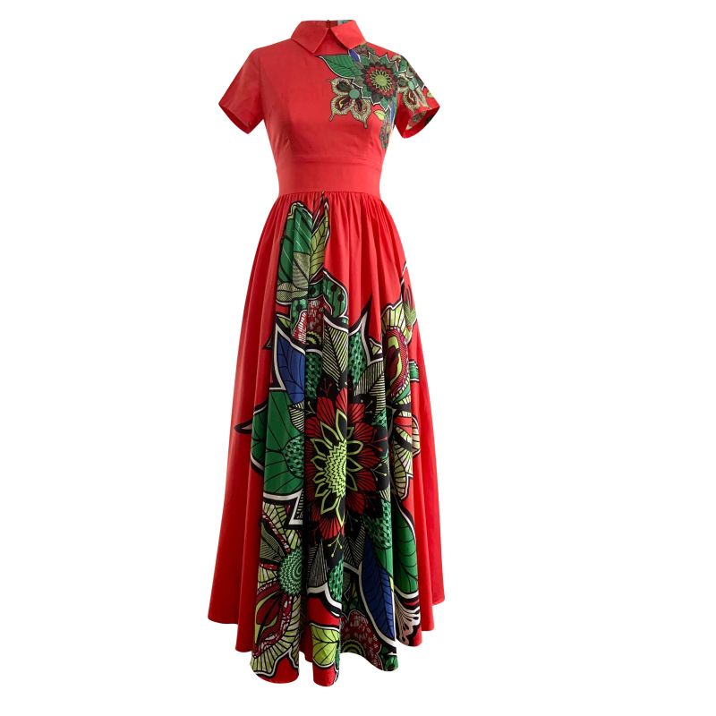 Victoria Cotton Print Floral Maxi Dress- Red image