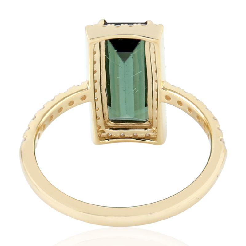 Solid Yellow Gold Pave Diamond Tourmaline Cocktail Ring image