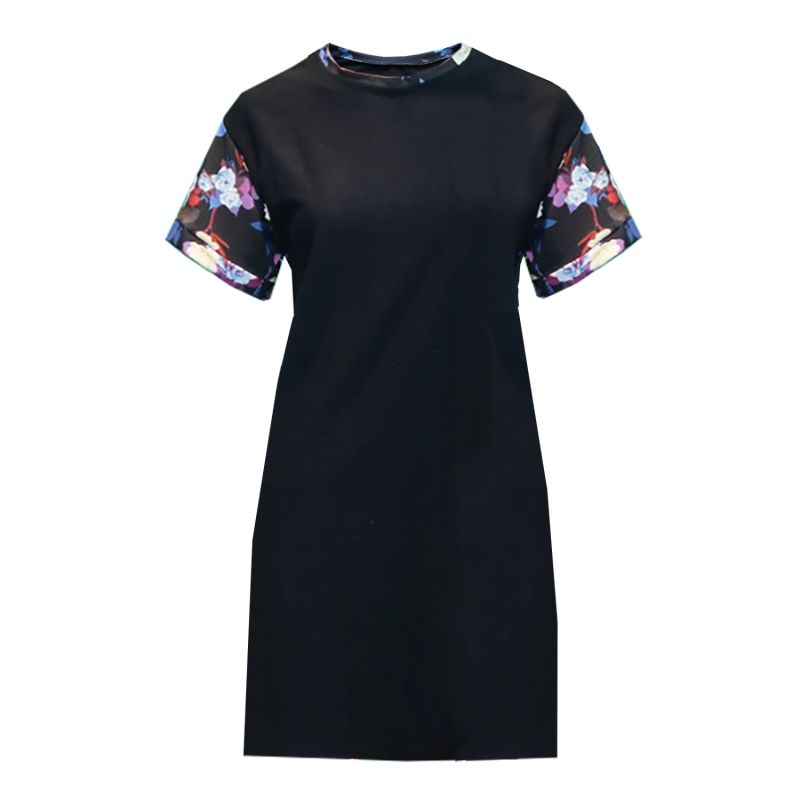 Black Floral T-Shirt Cotton Dress image